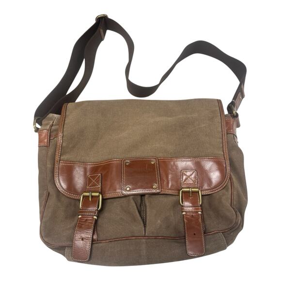 FOSSIL 54 Men Brown Canvas Genuine Leather Adjustable Strap Messenger Bag - Picture 1 of 15